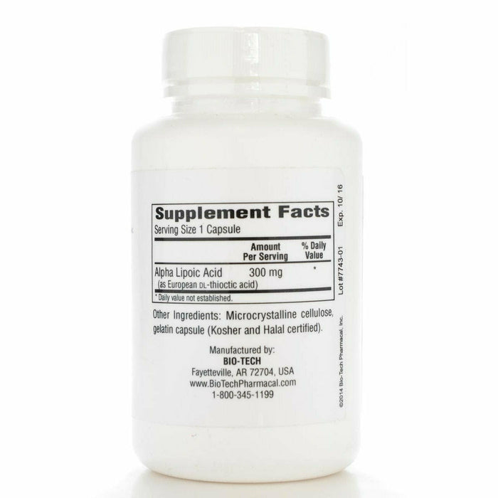 Bio-Tech Lipoic 300 mg 100 capsules supplement facts label