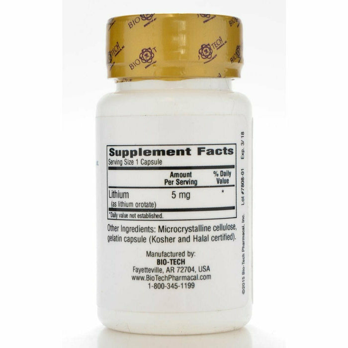 Bio-Tech Lith-Oro 5 mg 100 capsules supplement facts label