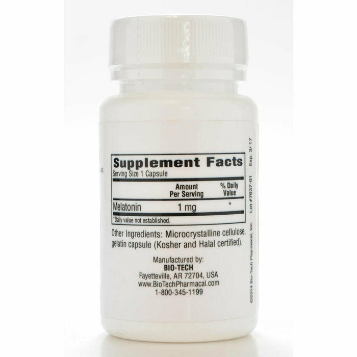 Bio-Tech Melatonin 1 mg 100 capsules supplement facts label