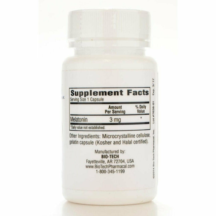 Bio-Tech Melatonin 3 mg 100 capsules supplement facts label