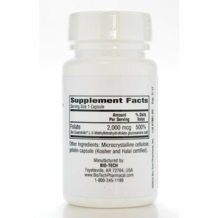 Bio-Tech Methylfolate (5-MTHF) 60 capsules supplement facts label