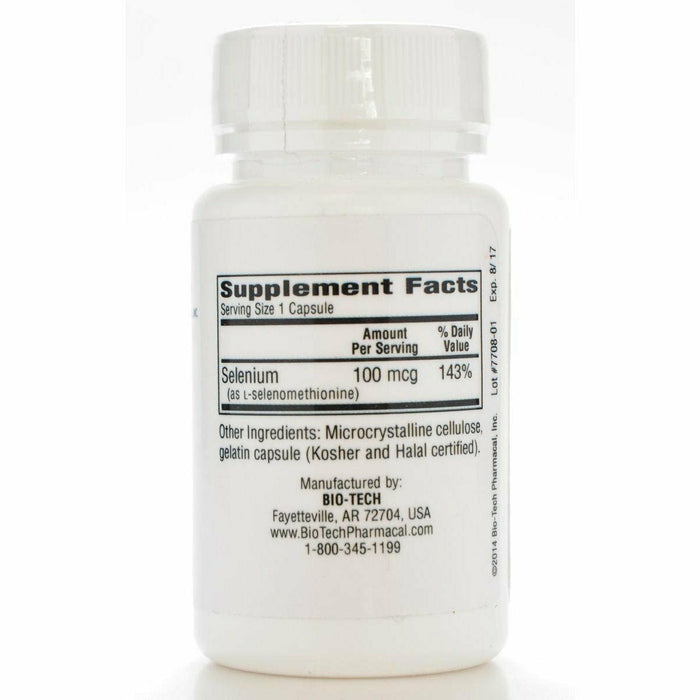 Bio-Tech Se-100 (Non-Yeast) 100 capsules supplement facts label