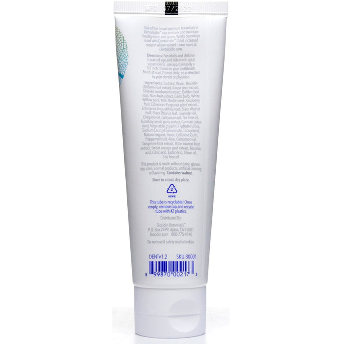 Biocidin Botanicals Dentalcidin Toothpaste 3 oz ingredients label
