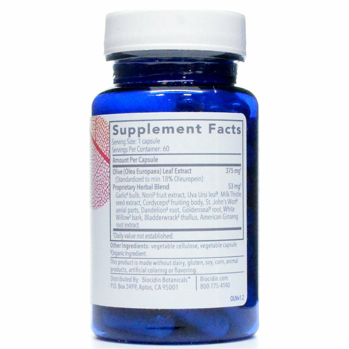Biocidin Botanicals Olivirex Combination 60 capsules supplement facts label