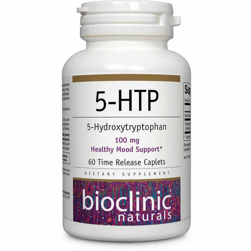 Bioclinic Naturals 5-HTP 100 mg, 60 caplets, front of bottle