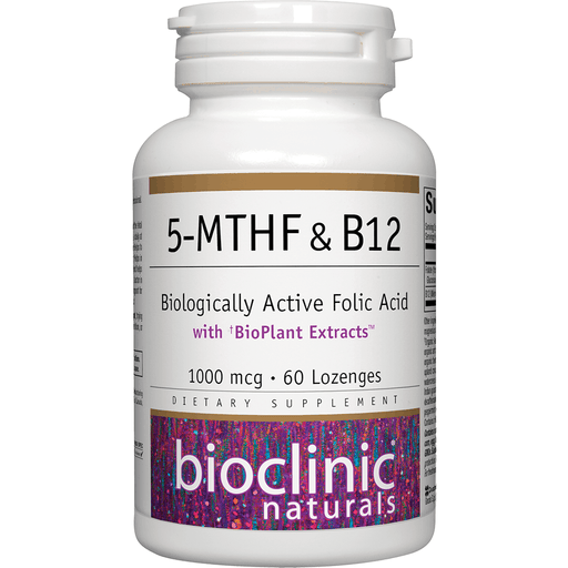 Bioclinic Naturals 5-MTHF & B12, 60 lozenges, front of bottle