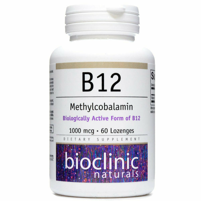 Bioclinic Naturals B12 Methylcobalamin 1000 mcg, 60 lozenges, front of bottle