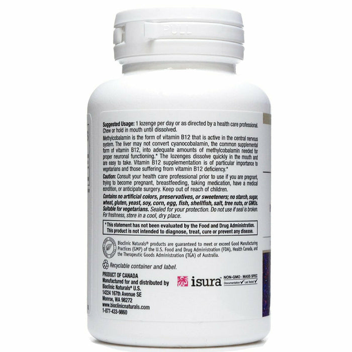 Bioclinic Naturals B12 Methylcobalamin 1000 mcg 60 lozenges suggested use label