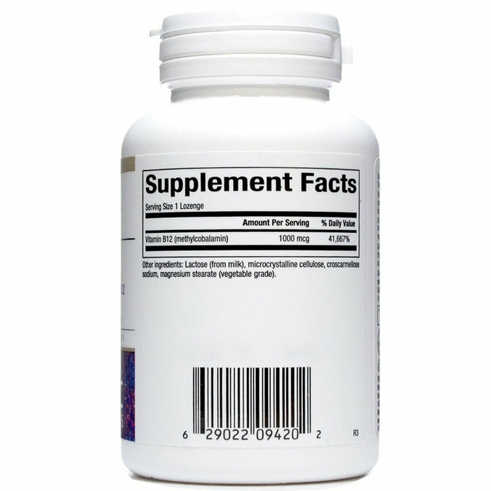 Bioclinic Naturals B12 Methylcobalamin 1000 mcg 60 lozenges supplement facts label