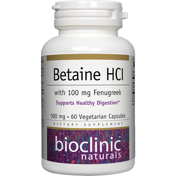 Bioclinic Naturals Betaine HCl with Fenugreek, 60 vegetarian capsules, front of bottle