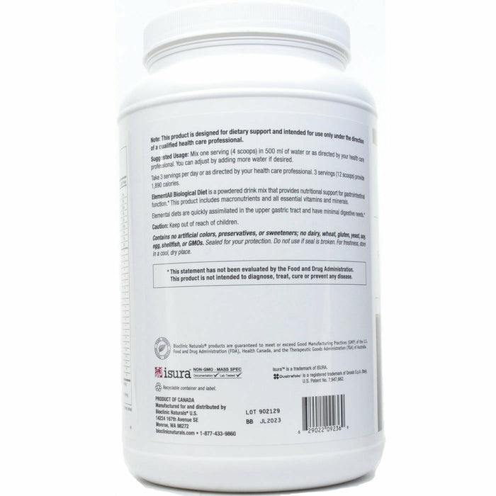 Bioclinic Naturals ElementAll Biological Diet Chocolate 9 servings suggested use label