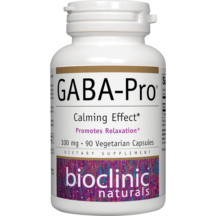 Bioclinic Naturals GABA-Pro 200 mg, 90 vegetarian capsules, front of bottle