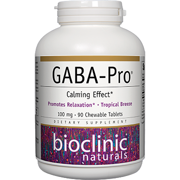 Bioclinic Naturals GABA-Pro Tropical Breeze 200 mg, 90 chewable tablets, front of bottle