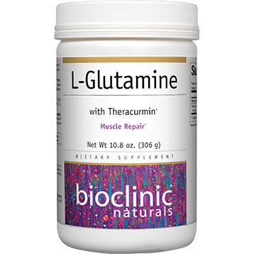 Bioclinic Naturals L-Glutamine with Theracurmin, 10.8 oz, front of jar