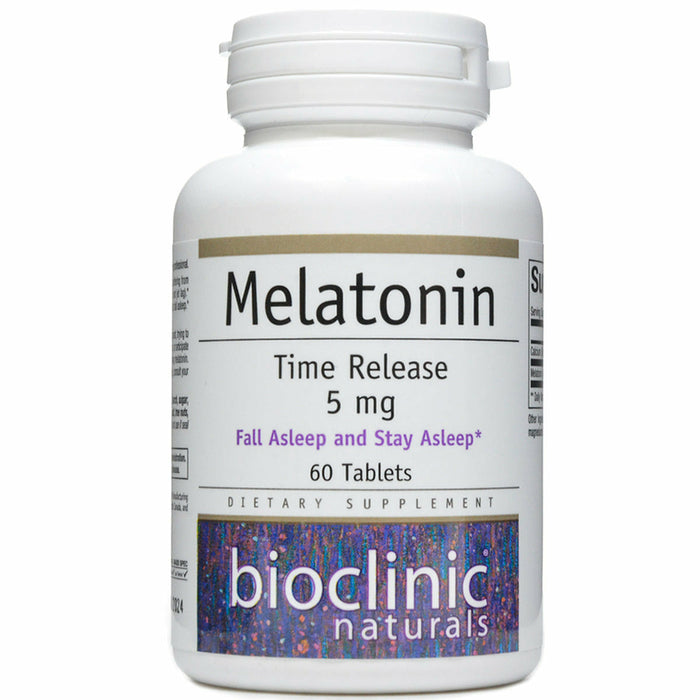 Bioclinic Naturals Melatonin Time Release 5 mg, 60 tablets, front of bottle