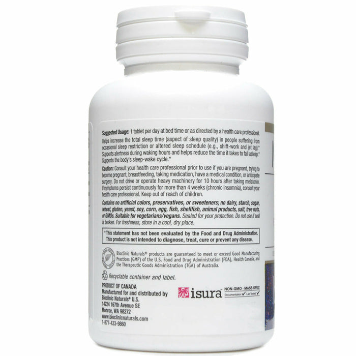 Bioclinic Naturals Melatonin Time Release 5 mg 60 tablets suggested use label