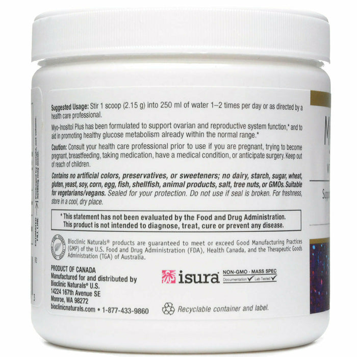 Bioclinic Naturals Myo-Inositol Plus 60 servings suggested use label