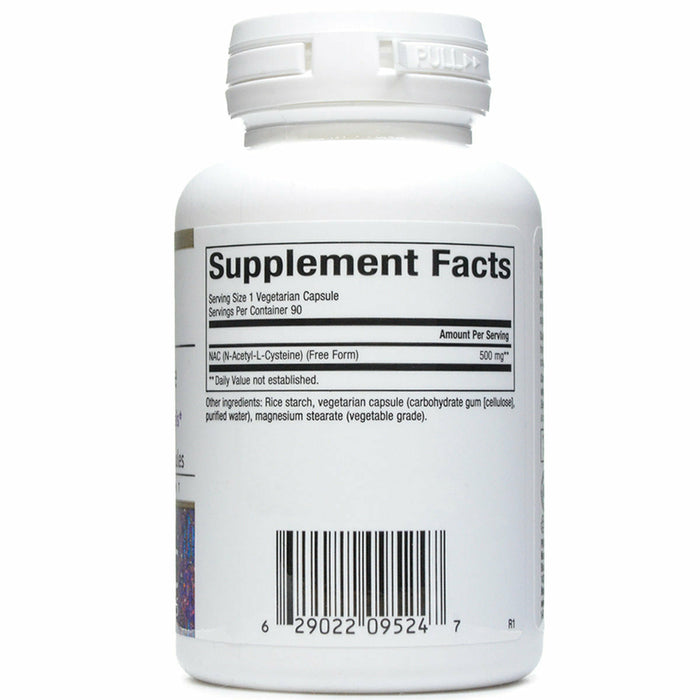 Bioclinic Naturals NAC 500 mg 90 vegetarian capsules supplement facts label