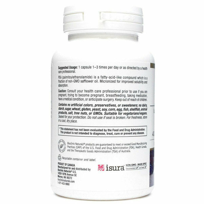 Bioclinic Naturals PEA (Palmitoylethanolamide) 90 vegetarian capsules suggested use label