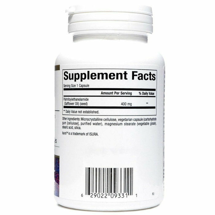 Bioclinic Naturals PEA (Palmitoylethanolamide) 90 vegetarian capsules supplement facts label