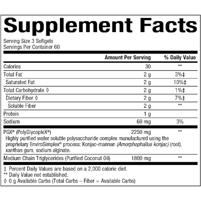 Bioclinic Naturals PGX Daily Ultra Matrix 180 softgels supplement facts label