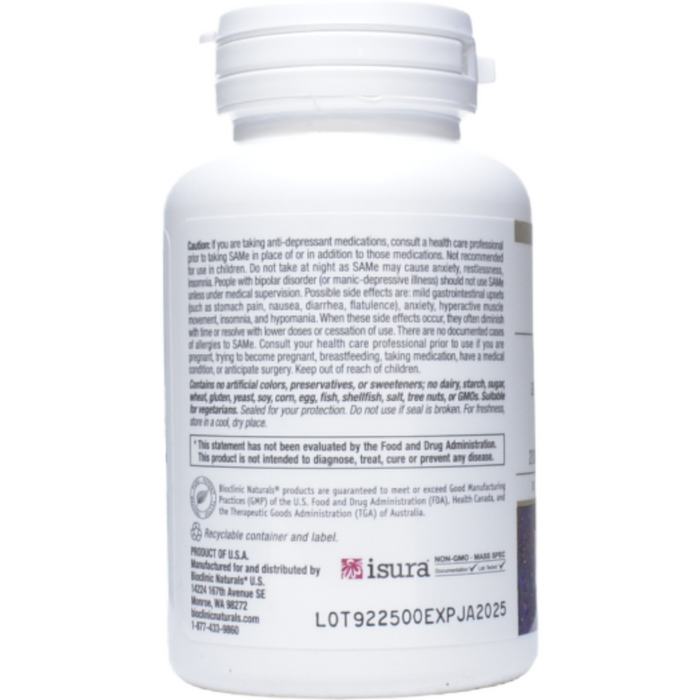 Bioclinic Naturals SAMe 30 tablets suggested use label
