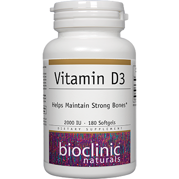 Bioclinic Naturals Vitamin D3 2000 IU, 180 softgels, front of bottle