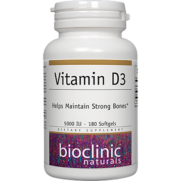 Bioclinic Naturals Vitamin D3 5000 IU, 180 softgels, front of bottle
