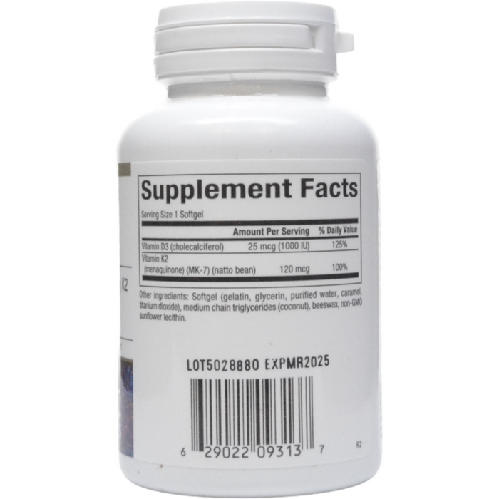 Bioclinic Naturals Vitamin D3 & K2 60 softgels supplement facts label