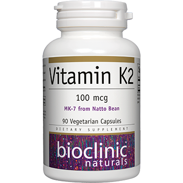 Bioclinic Naturals Vitamin K2 100 mcg, 90 capsules, front of bottle
