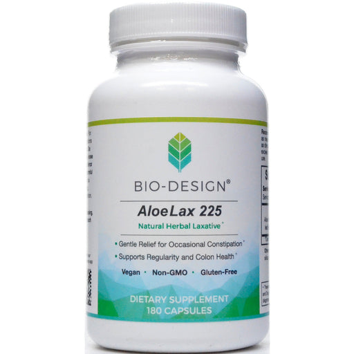 Biodesign Aloe Lax 225 mg, 180 capsules, front of bottle