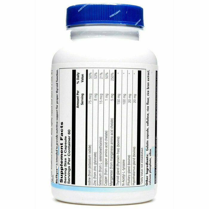 BioGenesis BioThyro 60 capsules supplement facts label