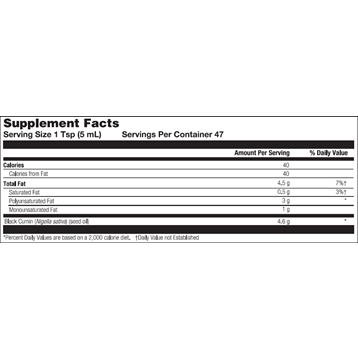 BioGenesis Black Seed Oil 8 fl oz supplement facts label