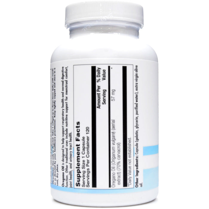 BioGenesis Oregano Oil 300 mg 120 veg capsules supplement facts label