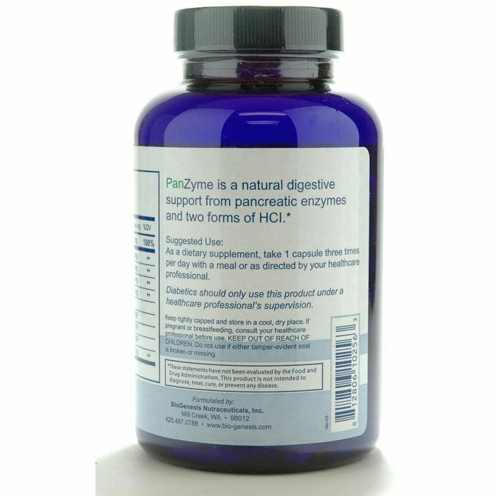 BioGenesis Panzyme 180 veg capsules side label