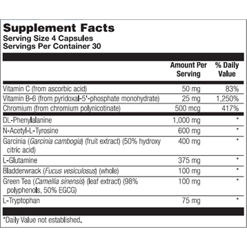 BioGenesis UltraLean Appetite Control 120 veg capsules supplement facts label