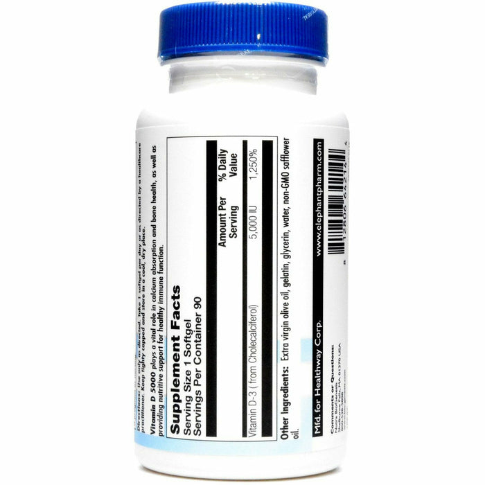 BioGenesis Vitamin D 5000 90 capsules supplement facts label
