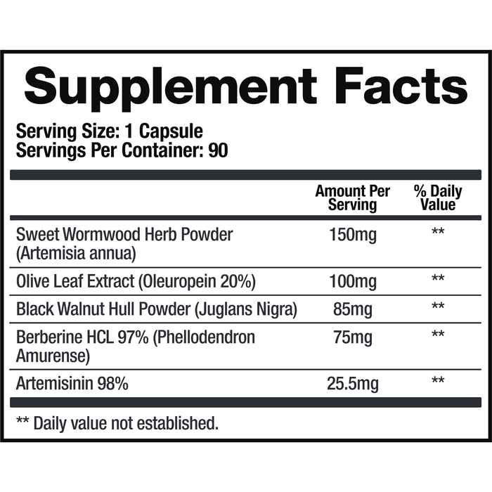 BioMatrix Para-X 90 capsules supplement facts label