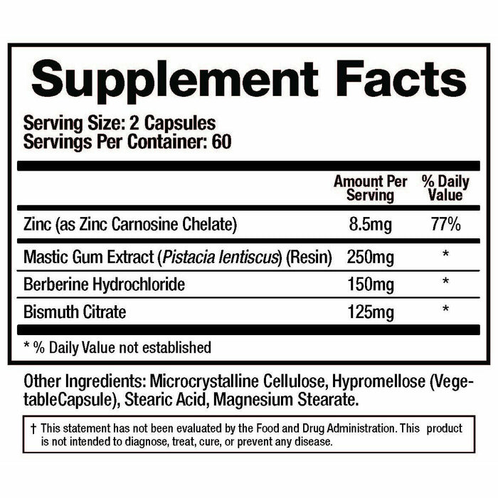BioMatrix Pylori-X 120 capsules supplement facts label