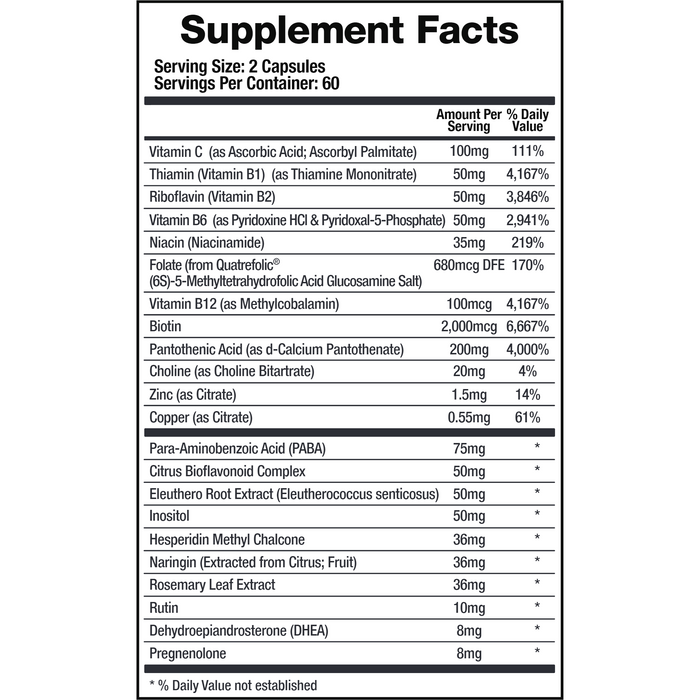 BioMatrix Support Adrenals 120 capsules supplement facts label