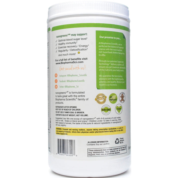 BioPharma Scientific NanoGreens 10 Green Apple 12.7 oz side label