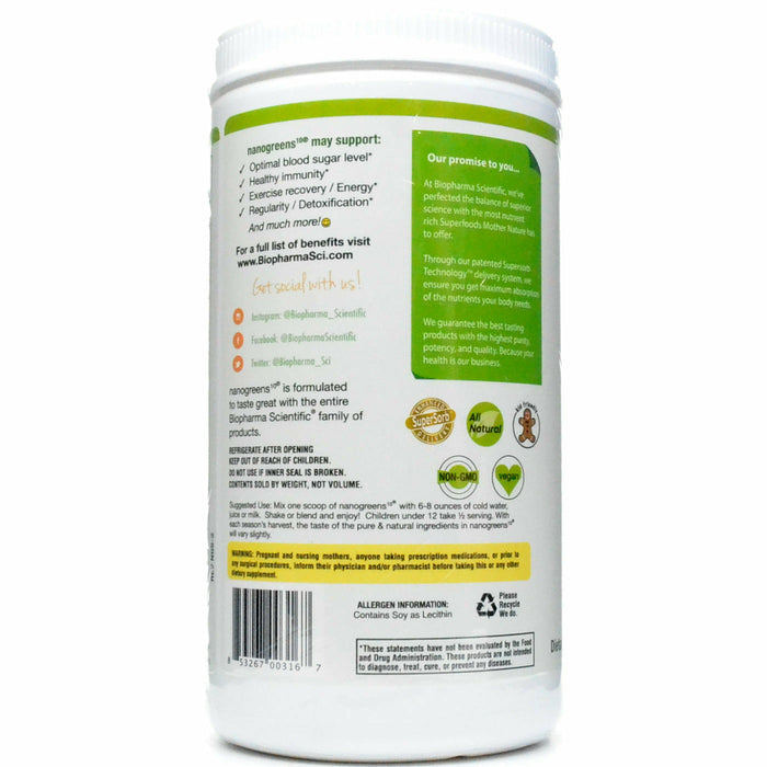 BioPharma Scientific NanoGreens 10 Strawberry 12.7 oz side label