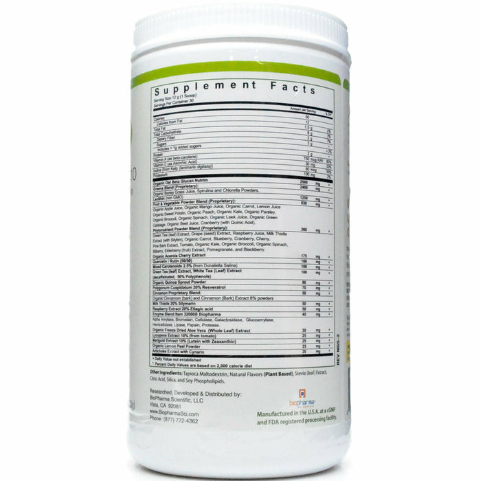 BioPharma Scientific NanoGreens 10 Strawberry 12.7 oz supplement facts label