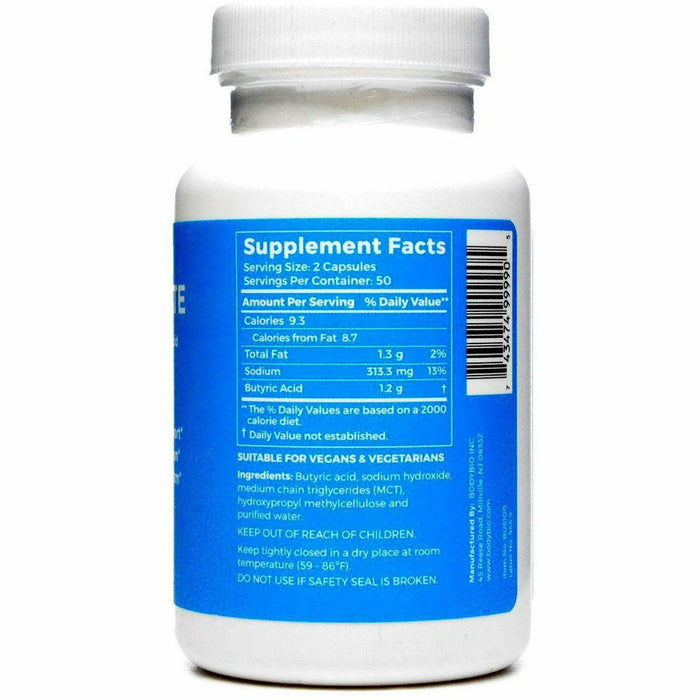 BodyBio Sodium Butyrate 600 mg 100 capsules supplement facts label