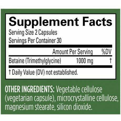 Betaine TMG 60 capsules by BrainMD, Supplement Facts label
