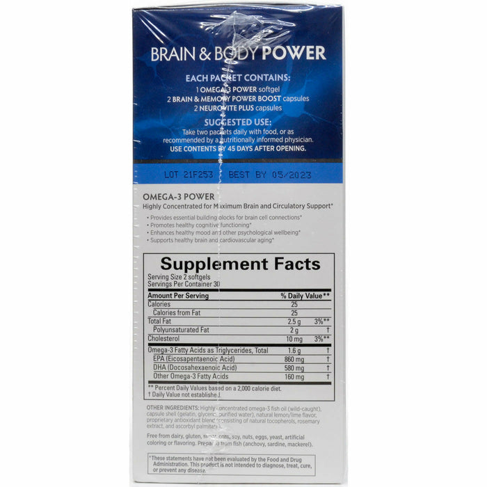 BrainMD Brain & Body Power 60 packets supplement facts label