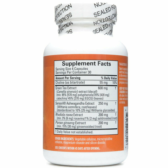 BrainMD Focus & Energy 120 capsules supplement facts label