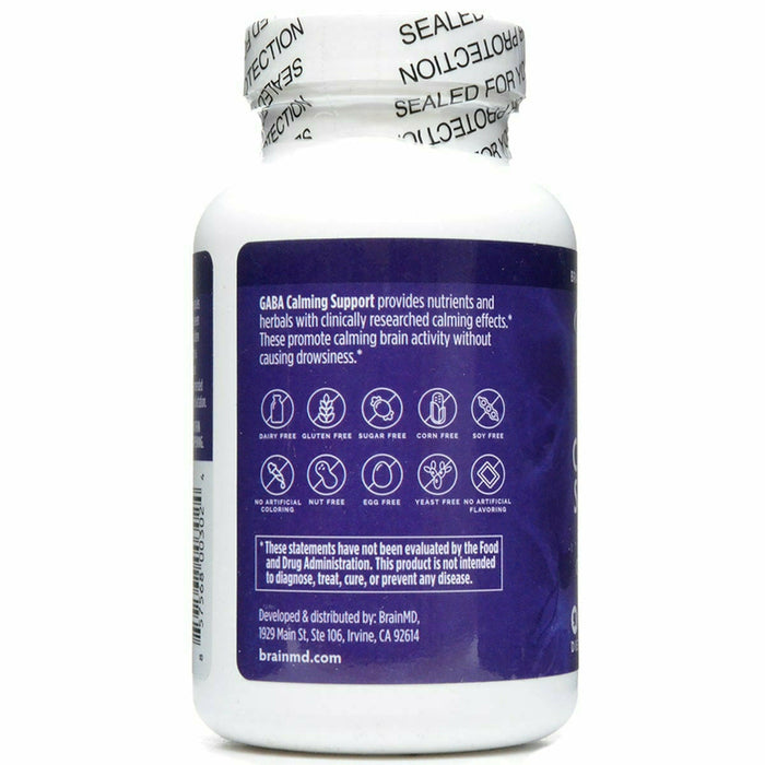 BrainMD GABA Calming Support 90 capsules label information panel