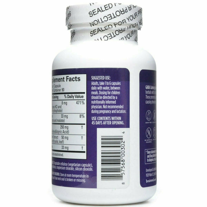 BrainMD GABA Calming Support 90 capsules suggested use label