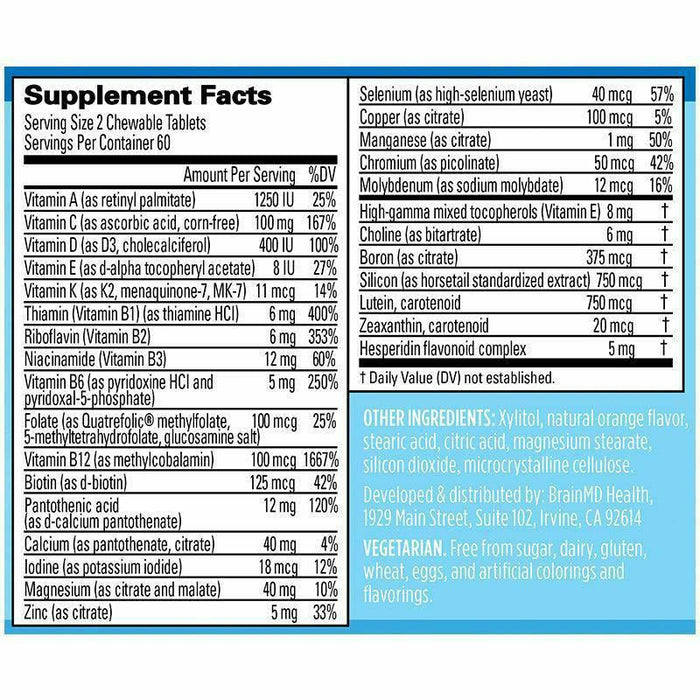 BrainMD Kids' NeuroVite Orange 120 chewables supplement facts label